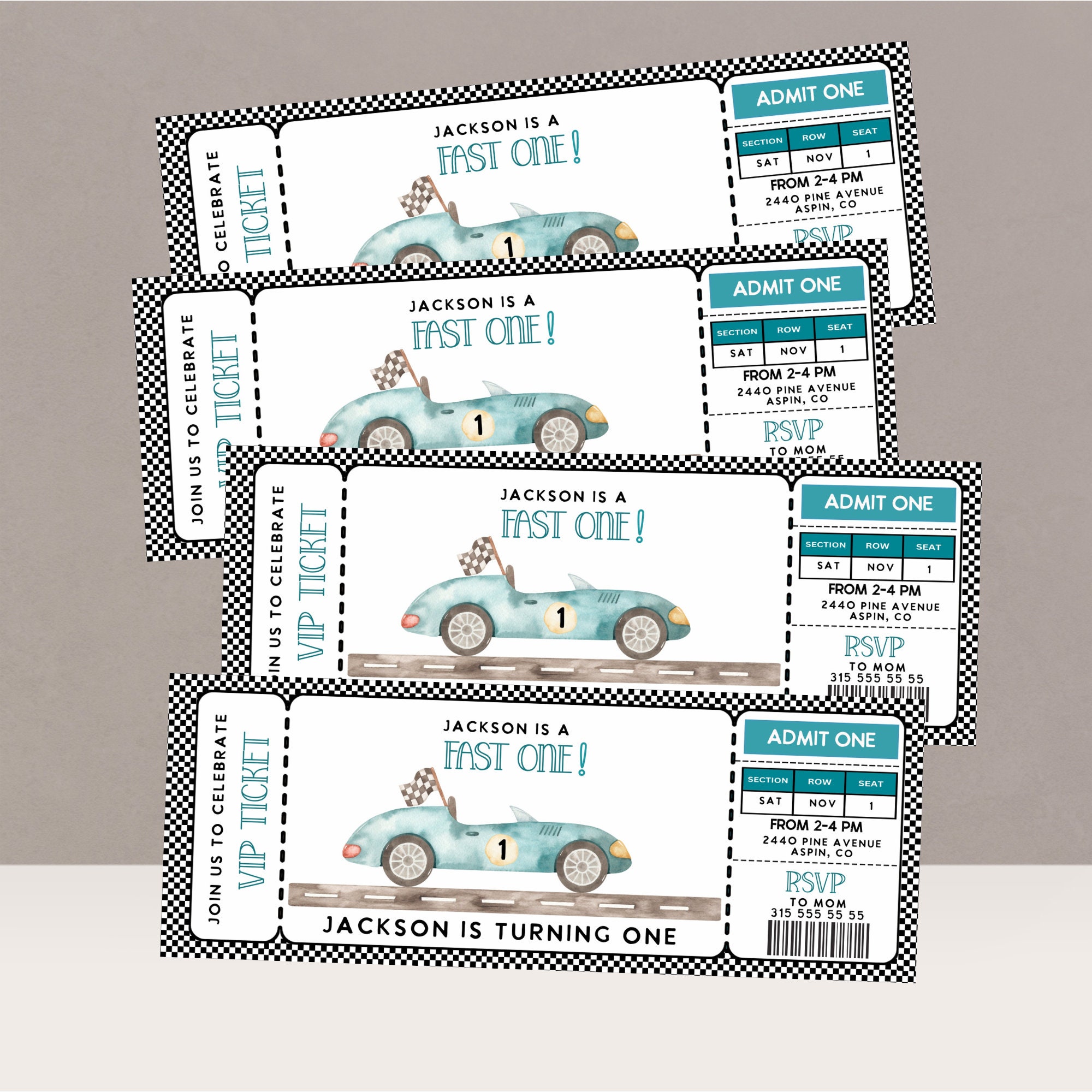 Race car Birthday invitation Ticket invite FAST ONE birthday first birthday invite vintatge car 1st birthday boy birthday editable template