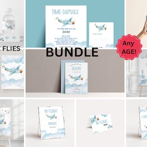 Airplane Birthday bundle Template, How time flies, Any Age invite, Birthday Boy, corjl, INSTANT DOWNLOAD