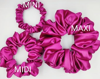 scrunchie, alta calidad, raso, diadema, fucsia, hecho a mano