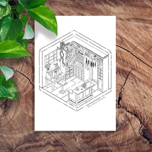 Cosy Apothecary | Adult Colouring Page | Instant Download Colouring Page
