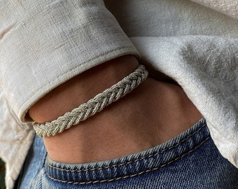 Handmade 999 Silver Braided Bracelet, Celtic Viking Style, Men's Minimalist Jewelry, Woven Chain Bracelet, Gift for Him