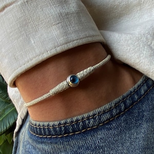 Evil Eye Perlen ๑ Sterling Silber Keltischer Schmuck ๑ Geflochtenes Armband ๑ Wikinger Armband ๑ Männer Armband ๑ 999 Sterling Silber
