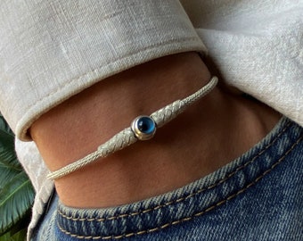 Evil Eye Beads ๑ Sterling Silver Celtic Jewelry ๑ Weaved Bracelet ๑ Vikings Bracelet ๑ Men Woven Bracelet ๑ 999 Sterling Silver
