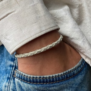 Handcrafted 999 Silver Braided Foxtail Chain Bracelet, Elegant Woven Design, Minimalist Men's Jewelry, Gift for Him