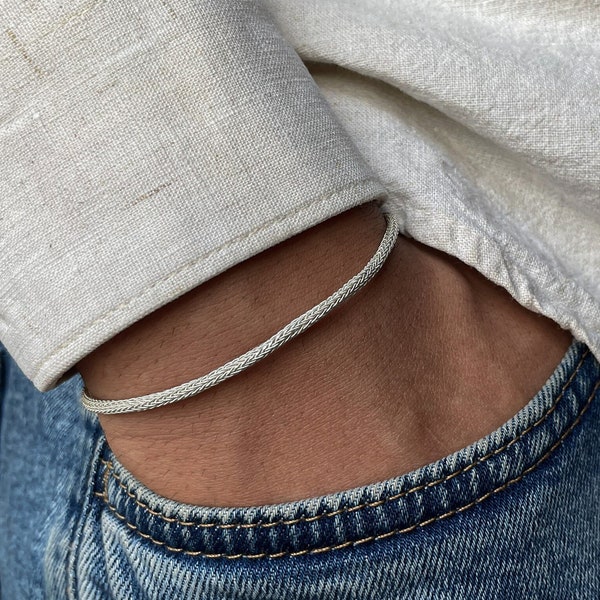 999 Silver Chain Bracelet ๑ Handmade Minimalist Bracelet ๑ Braided Silver Jewelry ๑ White Men Bracelet ๑ Weave Bracelet ๑ Gift For Boyfriend