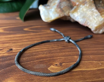 Handmade 999 Silver Woven Bracelet - Elegant Oxidized Men's Jewelry