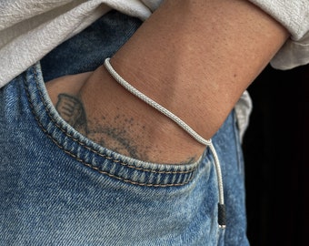 999 Silver Handmade Chain Bracelet ๑ Braided Silver Jewelry ๑ White Men Bracelet ๑ Weave Bracelet ๑ Gift For Boyfriend