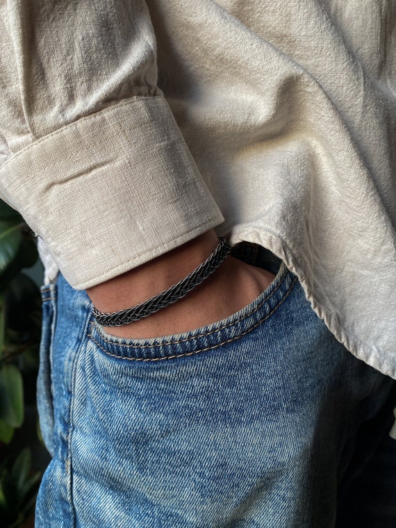 Hand Braided Bracelet ๑ 999 Silver Bracelet For Men ๑ Oxidized Silver Bracelet ๑ Celtic Bracelet ๑ Woven Bracelet ๑ Gift For Father