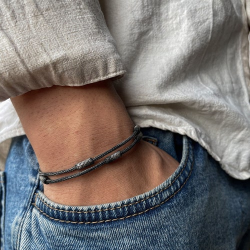 Bracelet tressé à la main Bracelet en argent 999 pour homme Bracelet en argent oxydé Bracelet celtique ๑ Bracelet tissé Cadeau pour elle