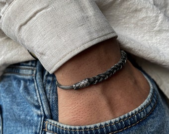 Handcrafted 999 Sterling Silver Bracelet, Woven Oxidized Bracelet, Minimalist Chain Jewelry, Gift for Him and Her