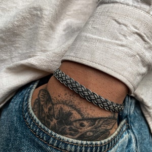 Handgevlochten armband ๑ 999 zilveren Vikings-armband voor heren ๑ Geoxideerde zilveren armband ๑ Keltische armband ๑ Geweven armband ๑ Cadeau voor vader