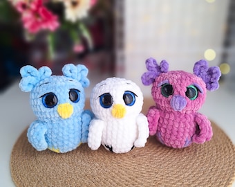 Brelok do kluczy z pluszową sową na szydełku (amigurumi): wzór kawaii (PDF)