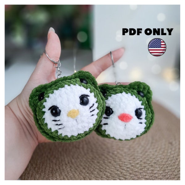 Cat plush keychain pattern, crochet plushie kawaii cat keychain, cute crochet pattern