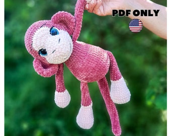 Crochet plush monkey amigurumi, crochet plush pattern, crochet safari animals pattern