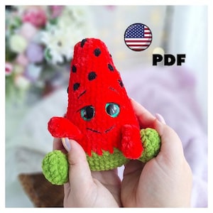 Crochet plush watermelon pattern - no sew crochet fruit amigurumi watermelon pattern