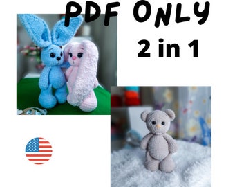 Pattern crochet amigurumi 2 in 1: Bunny and Teddy bear - PDF crochet pattern