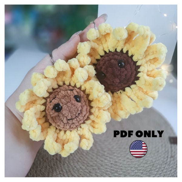 Crochet plush sunflower keychain pattern, kawaii plush keychain, cute crochet amigurumi pattern