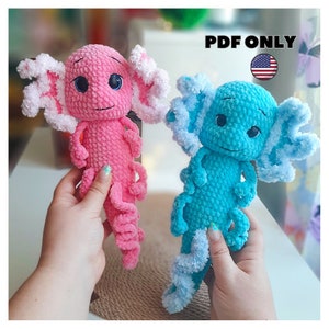 Axolotl plush crochet toy pattern, kawaii plush baby axolotl, crochet plushie pattern