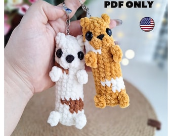 Crochet kawaii keychain plush cat pattern, seamless pattern, crochet animals amigurumi pattern