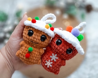 Crochet Gingerbread Man Ornament Pattern: Christmas Amigurumi Keychain (PDF Pattern)
