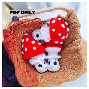 Crochet plush mushroom pattern, crochet plushie mushroom ornament, cute mushroom decor, amigurumi crochet pattern