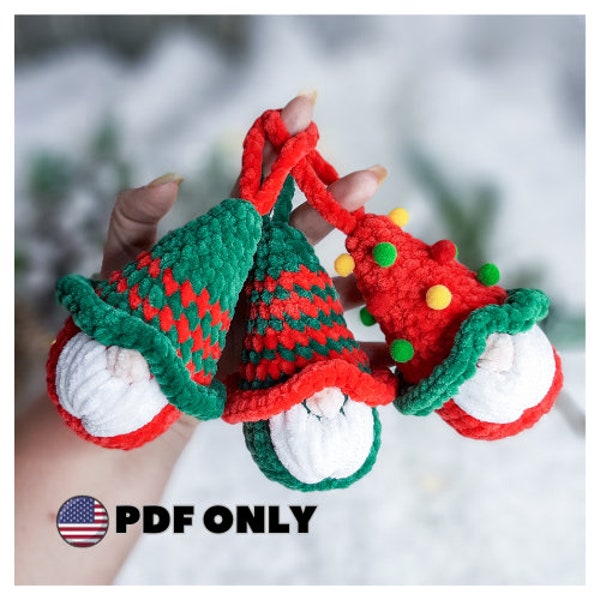 Crochet plush gnome ornament pattern, crochet keychain christmas gnome, christmas amigurumi pattern