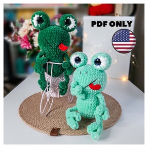 Crochet plush frog pattern, cute amigurumi frog plushie, crochet plush pattern, crochet animals