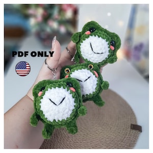 Padrão de chaveiro de crochê de sapo de pelúcia, chaveiro de pelúcia de sapo kawaii, padrão de amigurumi de crochê fofo