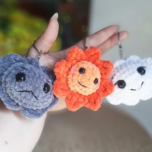 Crochet Sun and Cloud Keychain: Plush Kawaii Amigurumi (PDF Pattern)
