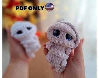 Halloween crochet plush mummy pattern, amigurumi halloween crochet pattern, crochet doll pattern