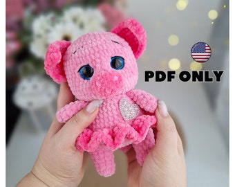 Pig plush crochet pattern, crochet plush amigurumi pattern, crochet animals plush toys