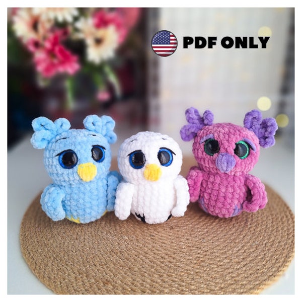 Gehaakte pluche sleutelhanger amigurumi uil, kawaii sleutelhanger, mini haakpatroon, naadloos patroon