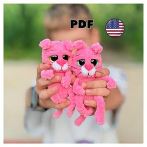 No sew crochet plush Panther keychain pattern - crochet animal Mini Panther toy plushie pattern