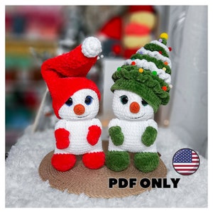Crochet plush snowman pattern, crochet plush christmas amigurumi pattern, christmas snowman ornament