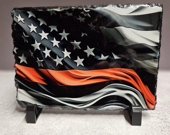 Thin Red Line American Flag Slate – Honoring Firefighters, Firefighter Gift