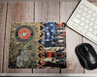 US Marine Corps Mouse Pad | Semper Fi Mousepad | Marine Veteran Gift | Military Office Decor | Patriotic Desk Accessory
