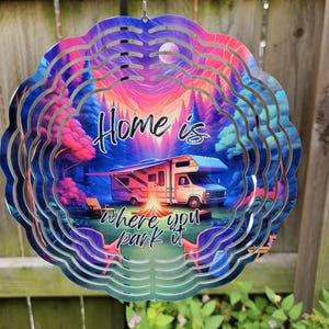 Colorful RV Camping 8&quot; Wind Spinner | Fun Outdoor Camper Decor | Travel Trailer Garden Art Gift