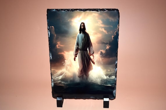 Jesus Walking on Water Slate Plaque | Christian Faith Home Decor, Inspirational Gift