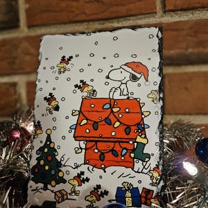 Snoopy and Woodstock Christmas Scene on Slate