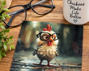 Chicken Microfiber Lens Cloth, Farmhouse Glasses Cleaner (5.5" x 5.5")