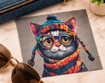 Colorful Cat Microfiber Eyeglass Cleaning Cloth, Glasses & Screen Cleaner (5.5" x 5.5")