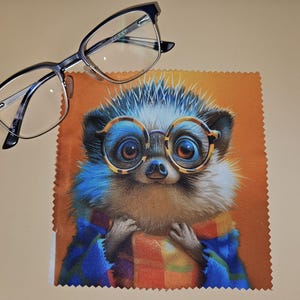 Adorable Hedgehog Eyeglass Cleaning Cloth | Cute Animal with Glasses Microfiber Lens Cloth | Gift for Hedgehog Lovers