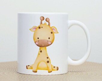 giraffe gift, giraffe mug, cute animal mugs, watercolor giraffe