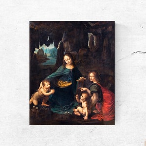 The Virgin of the Rocks Leonardo Da Vinci  Printable Poster Vintage Home Decor Painting to frame 5 SIZES Download Housewarming Wall Art
