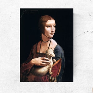 Lady with an Ermine Leonardo da Vinci Printable Poster Vintage Home Decor Painting to frame 5 SIZES Download Animal Housewarming Wall Art