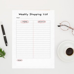 Minimalist Shopping List Simple Instant Digital Printable