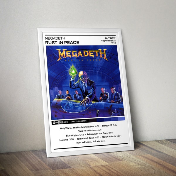 Megadeth Poster | Rust in Peace Poster | 4 Color | Metal Music Poster | Album Cover Poster | Tracklist Poster | Music Poster Gift