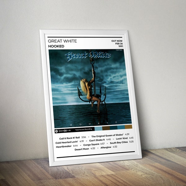 Great White Poster | Hooked Poster | 4 Color | Rock Music Poster | Album Cover Poster | Tracklist Poster | Music Poster Gift