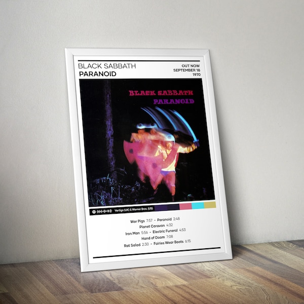 Black Sabbath Poster / Paranoid Poster / 4 Color / Rock Music Poster / Album Cover Poster / Tracklist Poster / Music Poster Gift