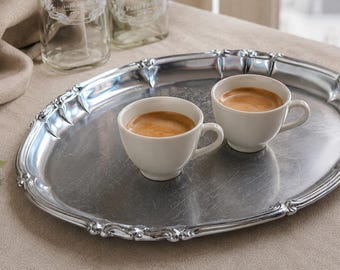 Vintage Metal Serving Tray, Silver Tone Coffee Tray, Aperitivo Table Decor 30х23 cm
